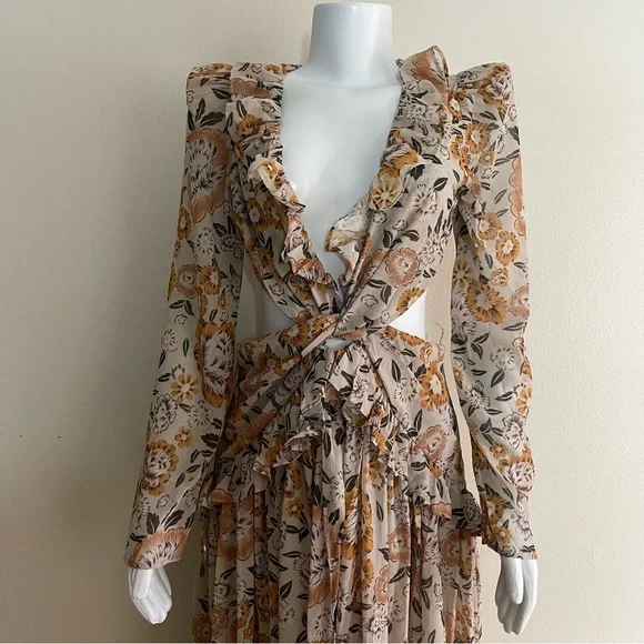 Bohemian backless long sleeve cutout built in bikini maxi dress - Picture 4 of 8